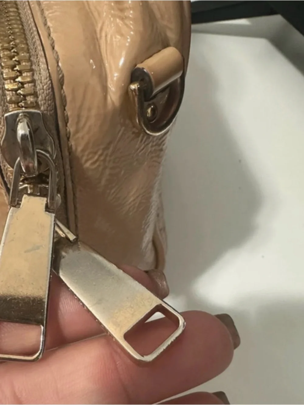 Michael Kors Quilted Patent Satchel in Tan